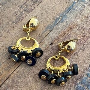 Elegant Gold tone and Black Dangle Earrings